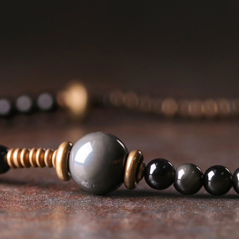 BWOOOH Rainbow Obsidian Ebony Wood Copper Positive Multilayer Bracelet | spiritual healing bracelet