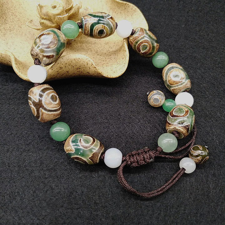 BWOOOH Tibetan Three-eyed Dzi Bead Luck Protection Braided Bracelet