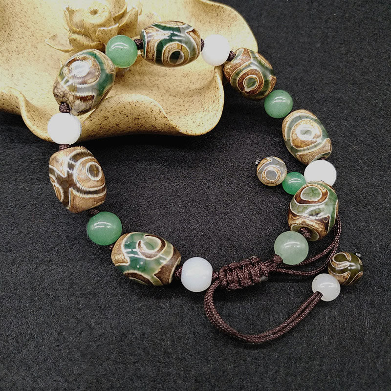 BWOOOH Tibetan Three-eyed Dzi Bead Luck Protection Braided Bracelet