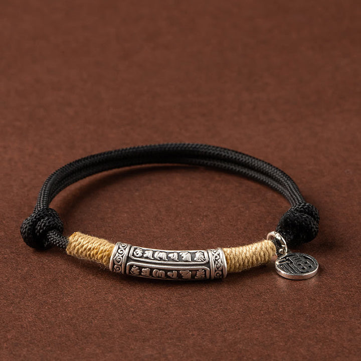 BWOOOH 999 Sterling Silver Tibet Handmade Om Mani Padme Hum Fu Character TopRank Character Luck Braided Bracelet