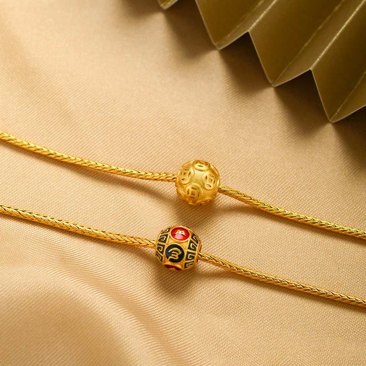 BWOOOH Tibetan 18K Gold Om Mani Padme Hum Lucky Koi Fish Fu Character Ingot Copper Coin Peace Bracelet