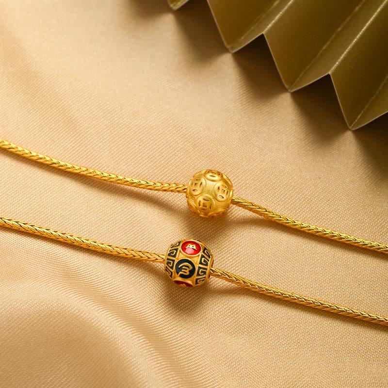 BWOOOH Tibetan 18K Gold Om Mani Padme Hum Lucky Koi Fish Fu Character Ingot Copper Coin Peace Bracelet