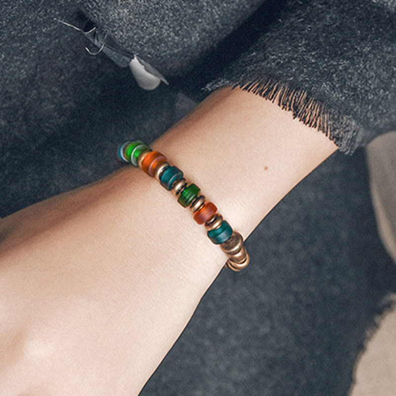 BWOOOH Tibetan Colorful Glass Beads Copper Wealth Bracelet
