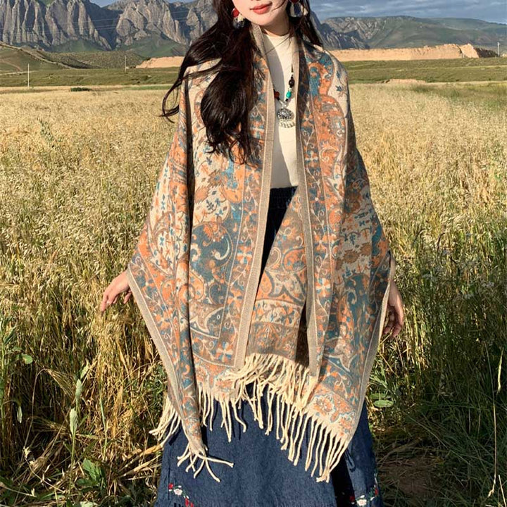 BWOOOH Tibetan Flower Branch Tassel Shawl Cozy Travel Sca