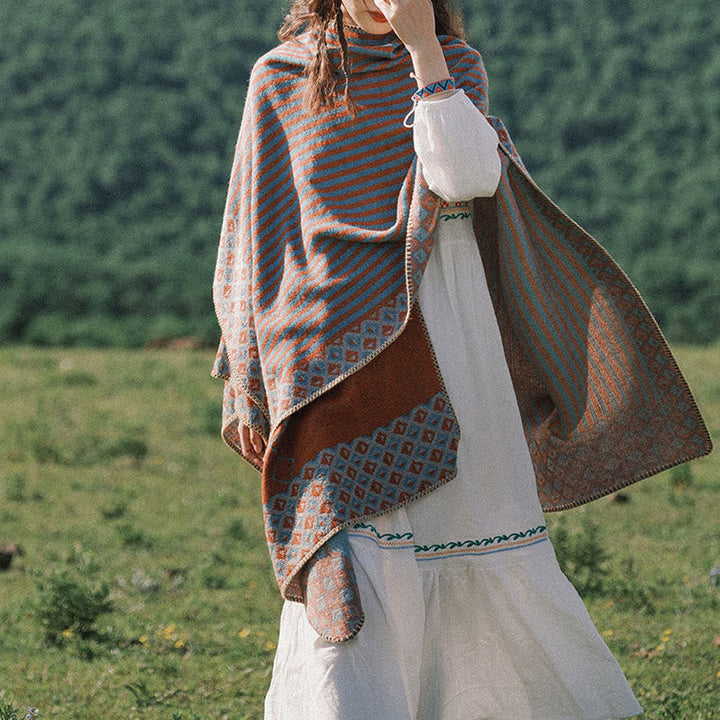 BWOOOH Tibetan Shawl Striped Diamond Pattern Winter Warm 
