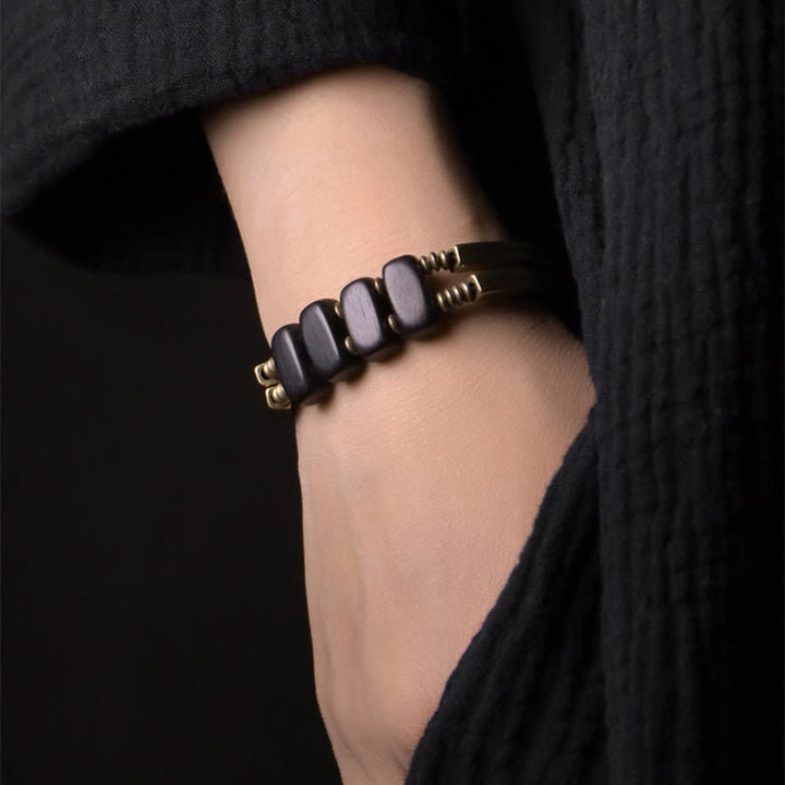 BWOOOH Tibetan Ebony Wood Brass Copper Balance Double Layer Bracelet