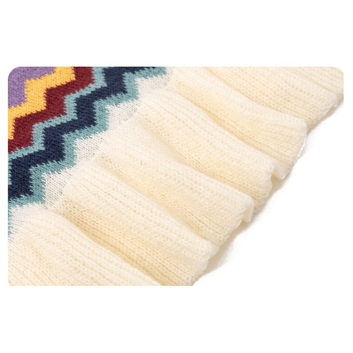 BWOOOH Tibetan Shawl Colorful Striped Wavy Line Tassels W