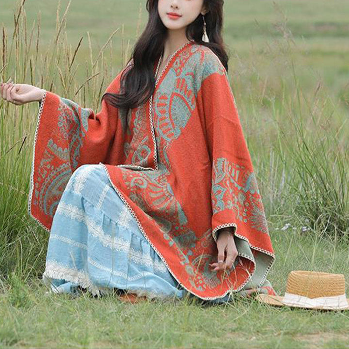 BWOOOH Tibetan Shawl Simple Pattern Winter Cozy Travel Sc