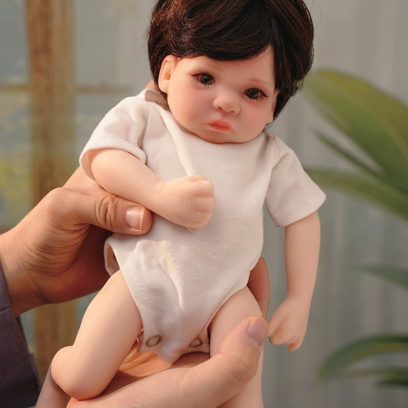 12" Full Silicone Newborn Lucas, 0.86KG Realistic Weighted Baby Doll with White Outfit, Lifelike Reborn Toddler Doll for Collectors & Kids