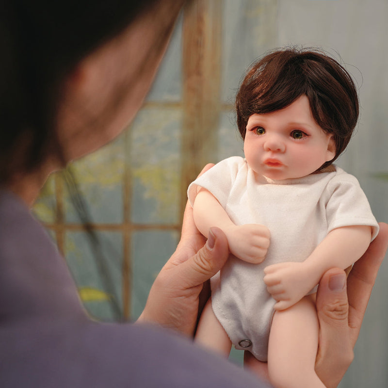 12" Full Silicone Newborn Lucas, 0.86KG Realistic Weighted Baby Doll with White Outfit, Lifelike Reborn Toddler Doll for Collectors & Kids