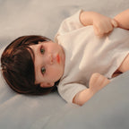 12" Full Silicone Newborn Lucas, 0.86KG Realistic Weighted Baby Doll with White Outfit, Lifelike Reborn Toddler Doll for Collectors & Kids