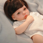 12" Full Silicone Newborn Lucas, 0.86KG Realistic Weighted Baby Doll with White Outfit, Lifelike Reborn Toddler Doll for Collectors & Kids