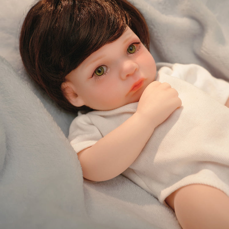 12" Full Silicone Newborn Lucas, 0.86KG Realistic Weighted Baby Doll with White Outfit, Lifelike Reborn Toddler Doll for Collectors & Kids