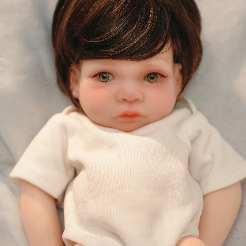 12" Full Silicone Newborn Lucas, 0.86KG Realistic Weighted Baby Doll with White Outfit, Lifelike Reborn Toddler Doll for Collectors & Kids