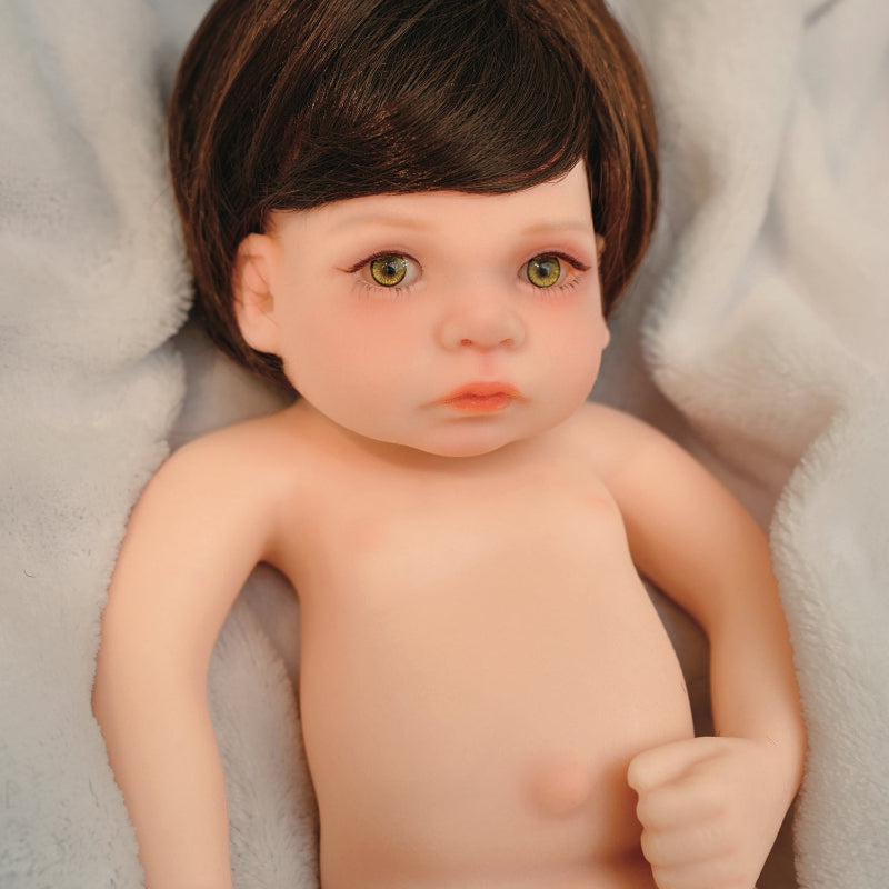 12" Full Silicone Newborn Lucas, 0.86KG Realistic Weighted Baby Doll with White Outfit, Lifelike Reborn Toddler Doll for Collectors & Kids