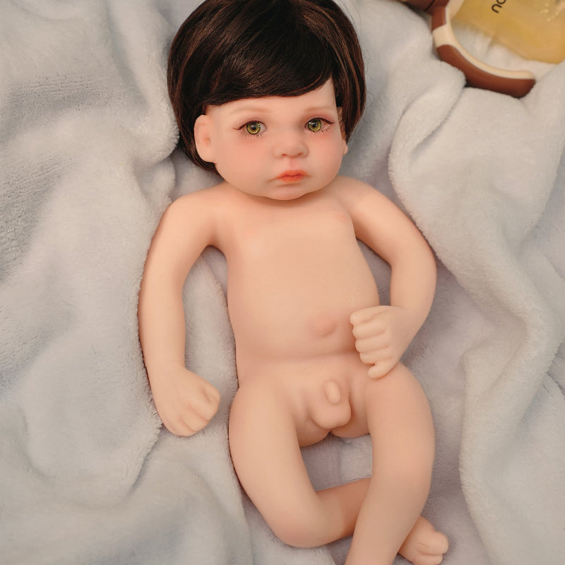 12" Full Silicone Newborn Lucas, 0.86KG Realistic Weighted Baby Doll with White Outfit, Lifelike Reborn Toddler Doll for Collectors & Kids