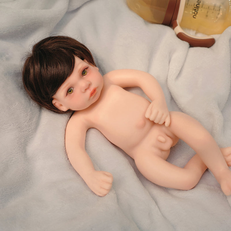 12" Full Silicone Newborn Lucas, 0.86KG Realistic Weighted Baby Doll with White Outfit, Lifelike Reborn Toddler Doll for Collectors & Kids