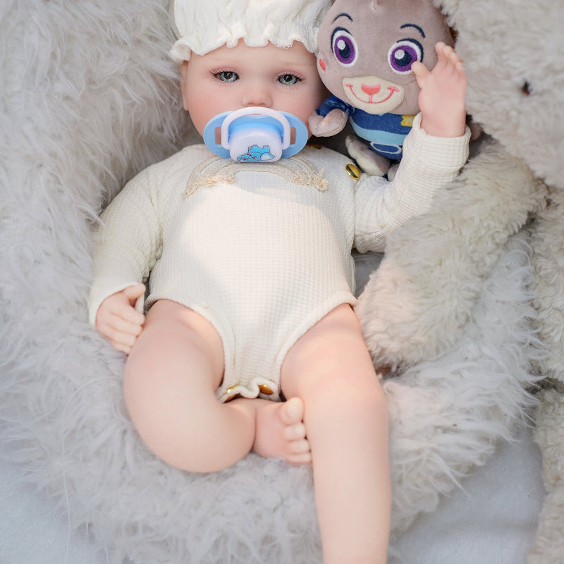 16in Full Silicone Reborn Baby Doll "Snowball" - Realistic Newborn with White Outfit & Hat, 1.65kg Weighted Body for Lifelike Feel