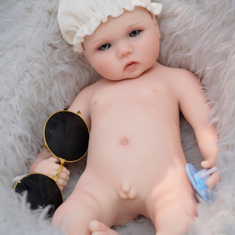 16in Full Silicone Reborn Baby Doll "Snowball" - Realistic Newborn with White Outfit & Hat, 1.65kg Weighted Body for Lifelike Feel