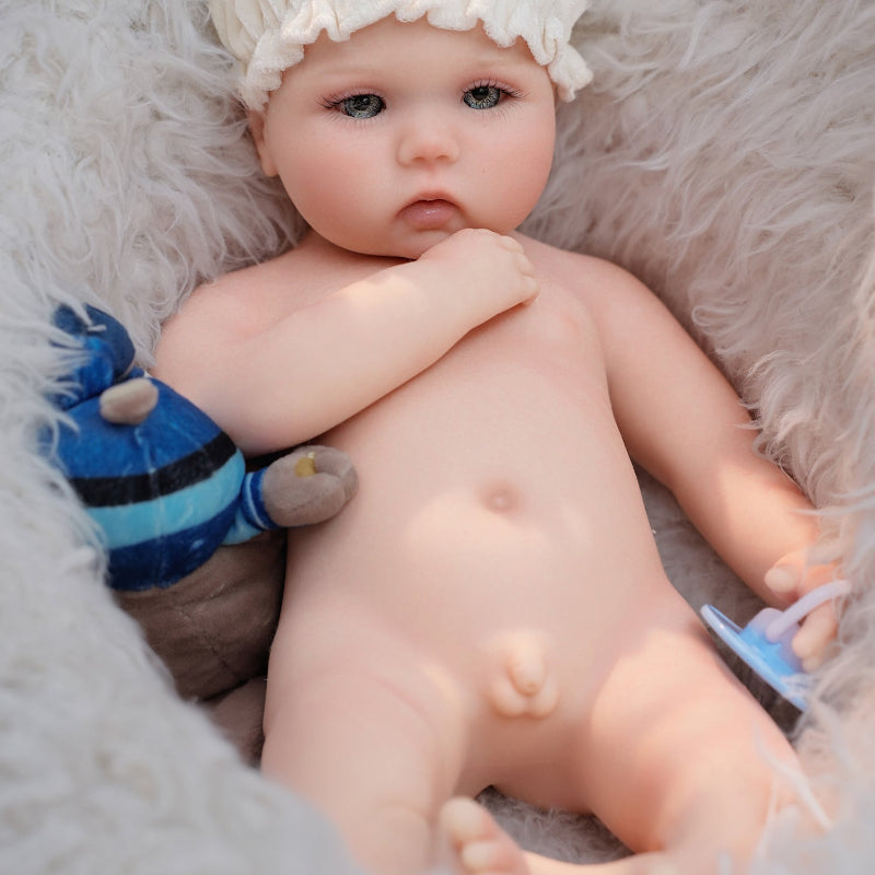 16in Full Silicone Reborn Baby Doll "Snowball" - Realistic Newborn with White Outfit & Hat, 1.65kg Weighted Body for Lifelike Feel