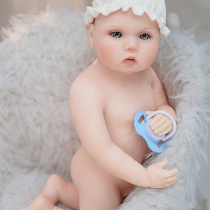 16in Full Silicone Reborn Baby Doll "Snowball" - Realistic Newborn with White Outfit & Hat, 1.65kg Weighted Body for Lifelike Feel