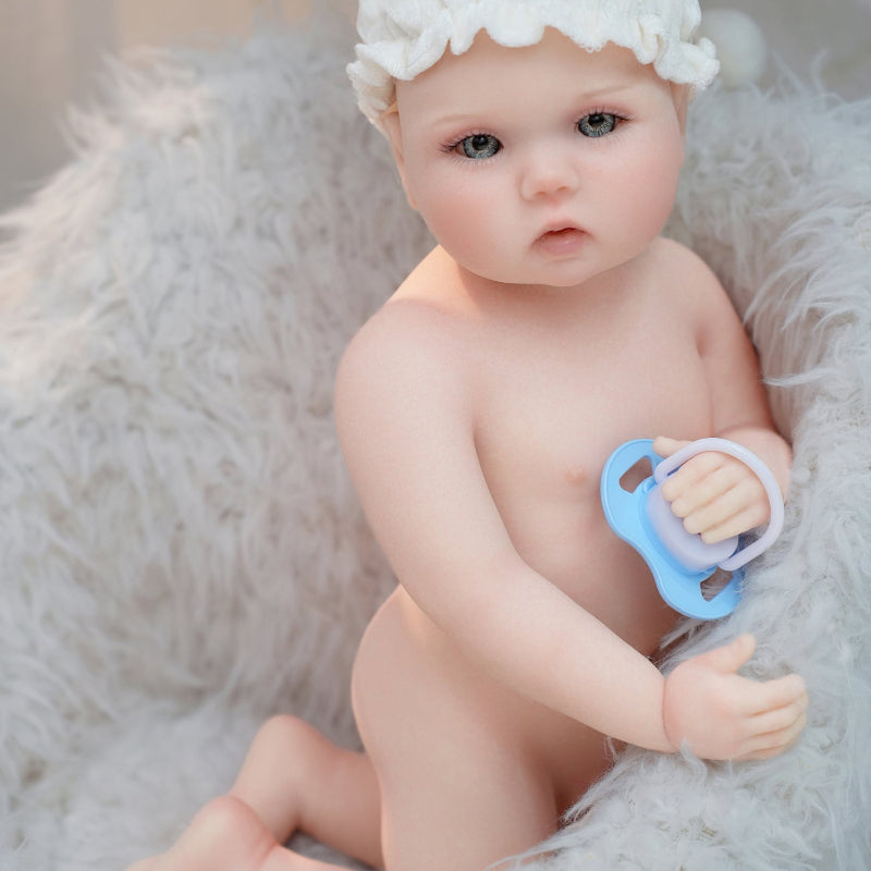 16in Full Silicone Reborn Baby Doll "Snowball" - Realistic Newborn with White Outfit & Hat, 1.65kg Weighted Body for Lifelike Feel
