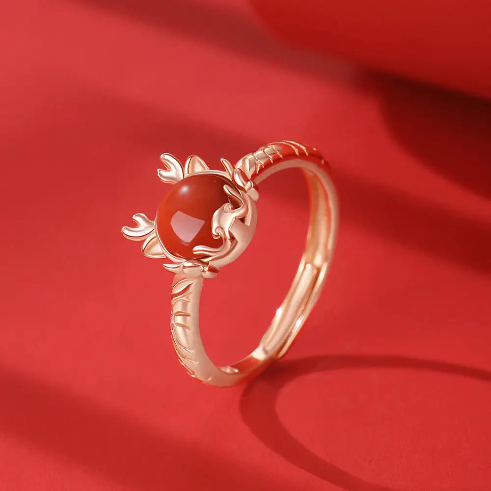 BWOOOH 925 sterling silver cinnabar red agate dragon protection jewelry set bracelet necklace pendant earrings ring