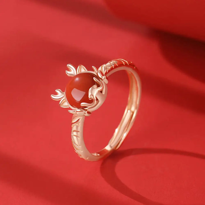 BWOOOH 925 sterling silver cinnabar red agate dragon protection jewelry set bracelet necklace pendant earrings ring