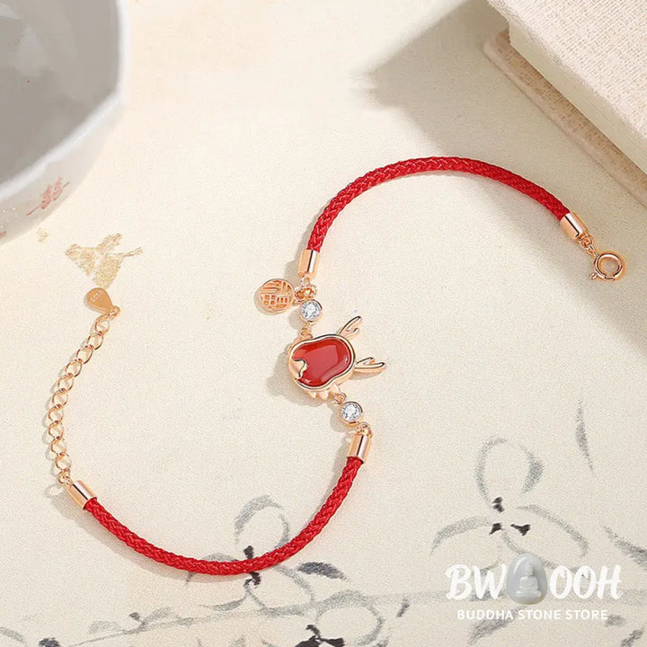 ❗❗❗A Flash Sale- Buddha Stones 925 Sterling Silver Year of the Dragon Natural Red Agate Dragon Attract Fortune Fu