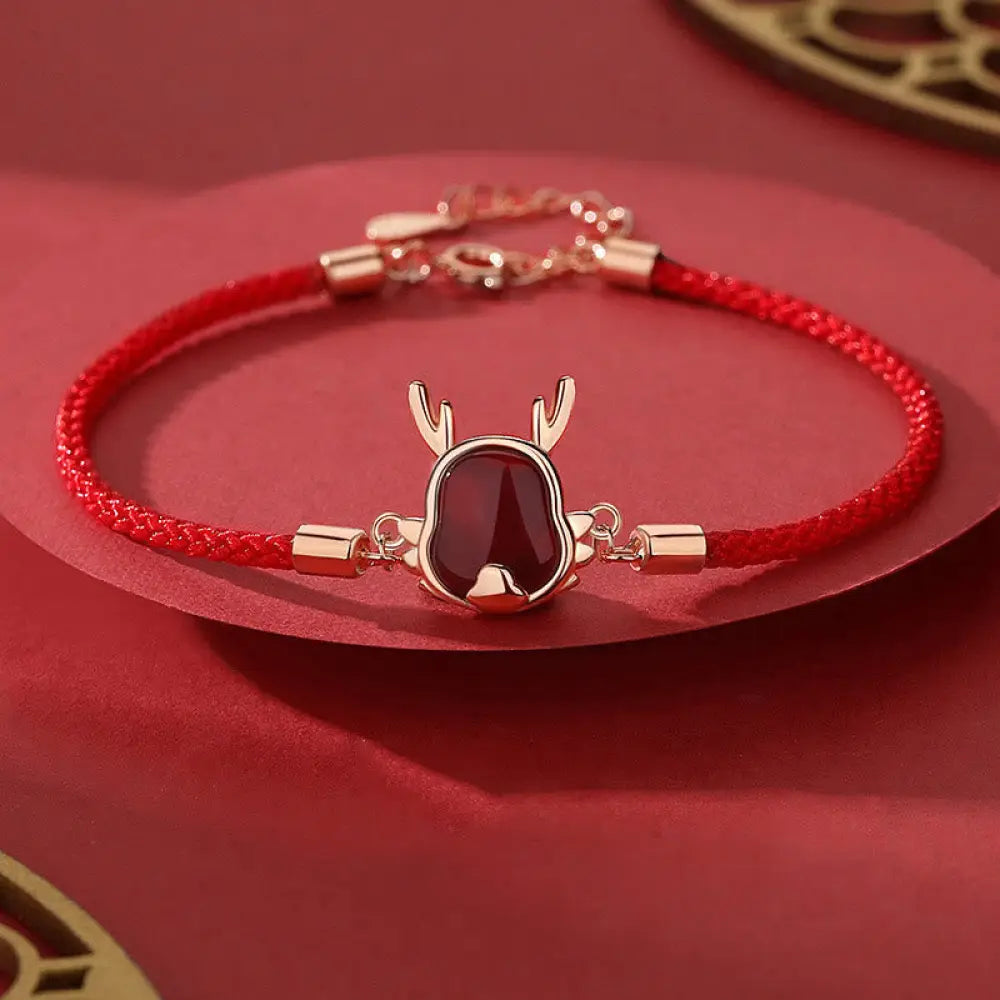 BWOOOH 925 Sterling Silver Natural Red Agate Dragon Fortune four-piece jewelry set with bracelet necklace pendant and earrings