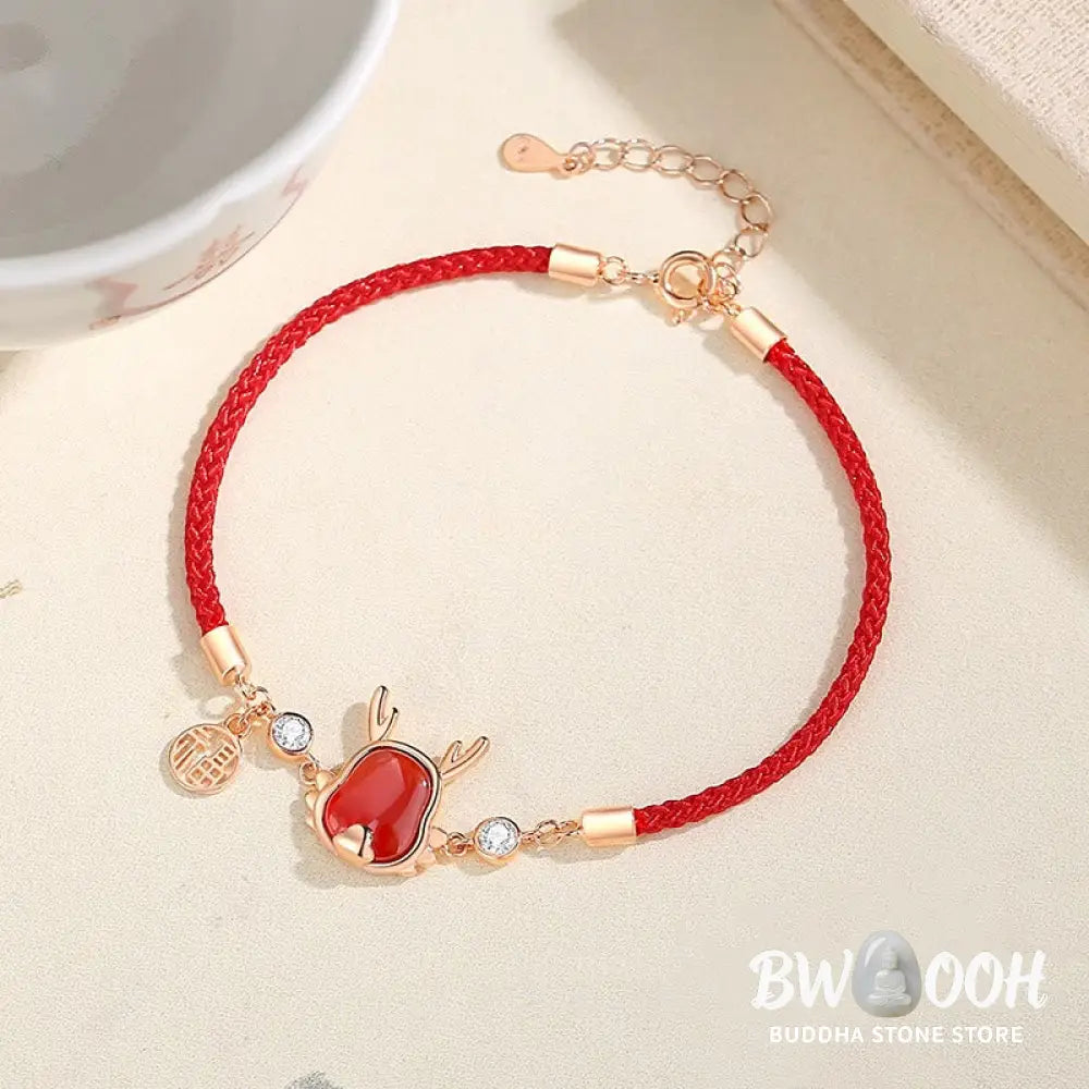 ❗❗❗A Flash Sale- Buddha Stones 925 Sterling Silver Year of the Dragon Natural Red Agate Dragon Attract Fortune Fu