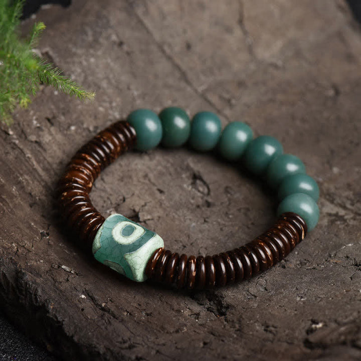 BWOOOH Tibetan Cyan Bodhi Seed Dzi Bead Coconut Shell Keep Away Evil Spirits Bracelet