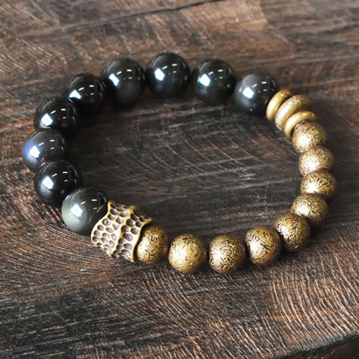 BWOOOH Rainbow Obsidian Copper Bead Positive Transformation Bracelet