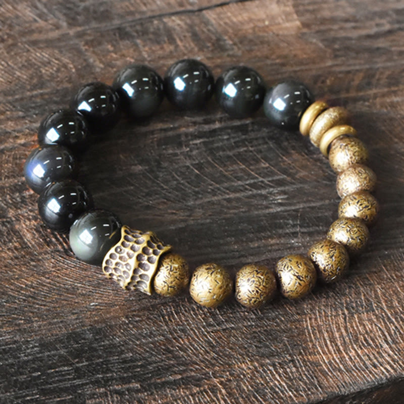 BWOOOH Rainbow Obsidian Copper Bead Positive Transformation Bracelet