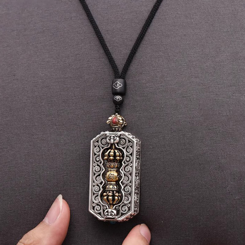 BWOOOH Tibetan Om Mani Padme Hum Dorje Vajra Rotatable Lotus Purity Rope Necklace Pendant