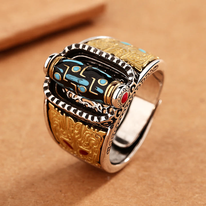 BWOOOH Tibetan Nine-Eye Dzi Bead Wealth Blessings Rotatable Ring — Dzi Tibetan bracelet for spiritual healing and mindful ...
