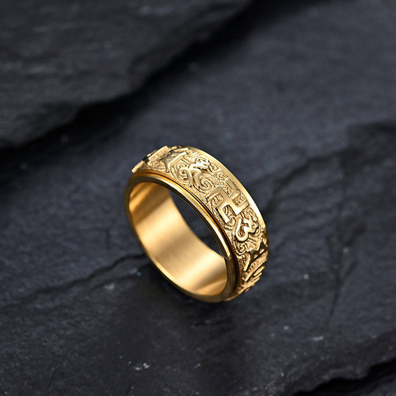 BWOOOH Six True Words Balance Calm Titanium Steel Ring