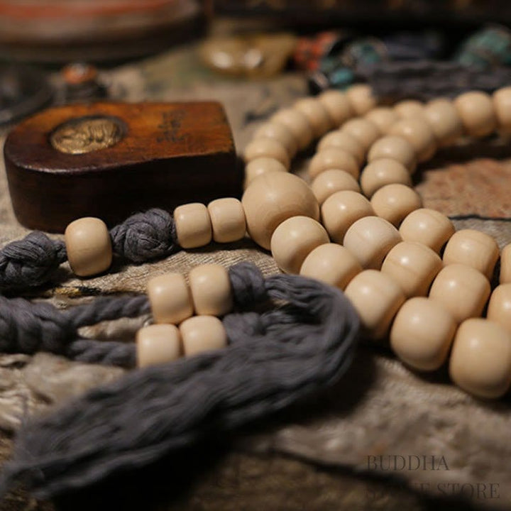 BWOOOH 108 Mala Beads Abelia Biflora Wood Warding Off Evil Spirits Wrist Mala