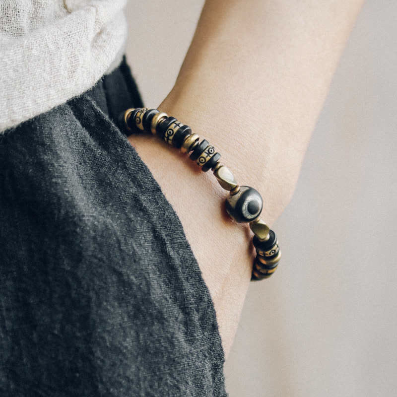 BWOOOH Tibetan Bone Beads Ebony Wood Strength Bracelet | natural stone spiritual bracelet for healing and mindful living