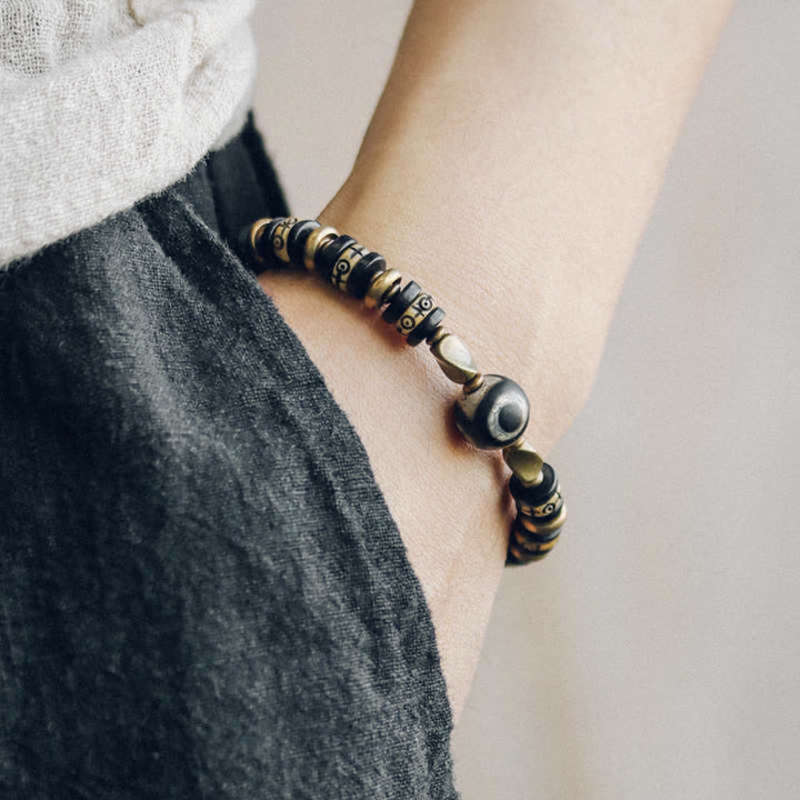 BWOOOH Tibetan Bone Beads Ebony Wood Strength Bracelet | natural stone spiritual bracelet for healing and mindful living