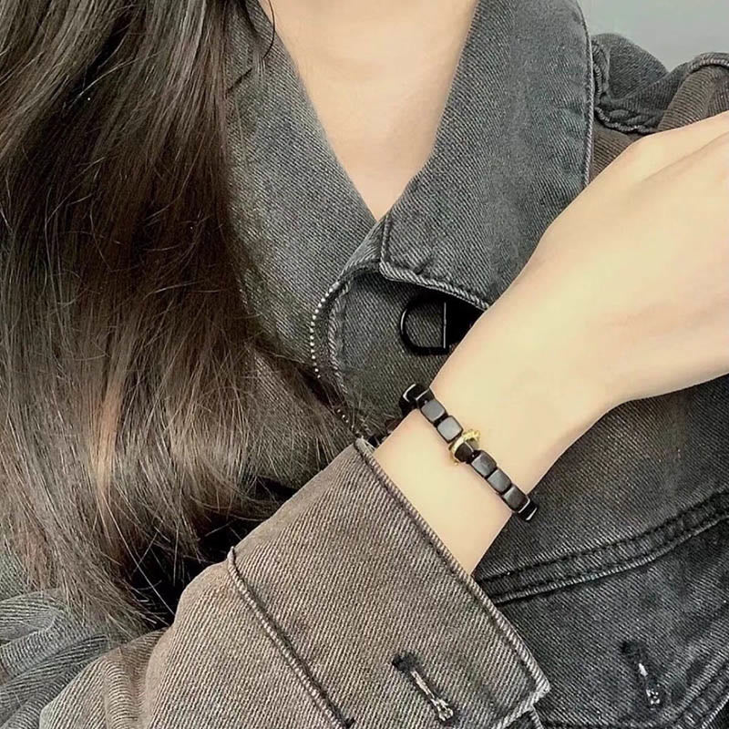 BWOOOH Tibetan Ebony Wood Square Beads Peace Calm Bracelet