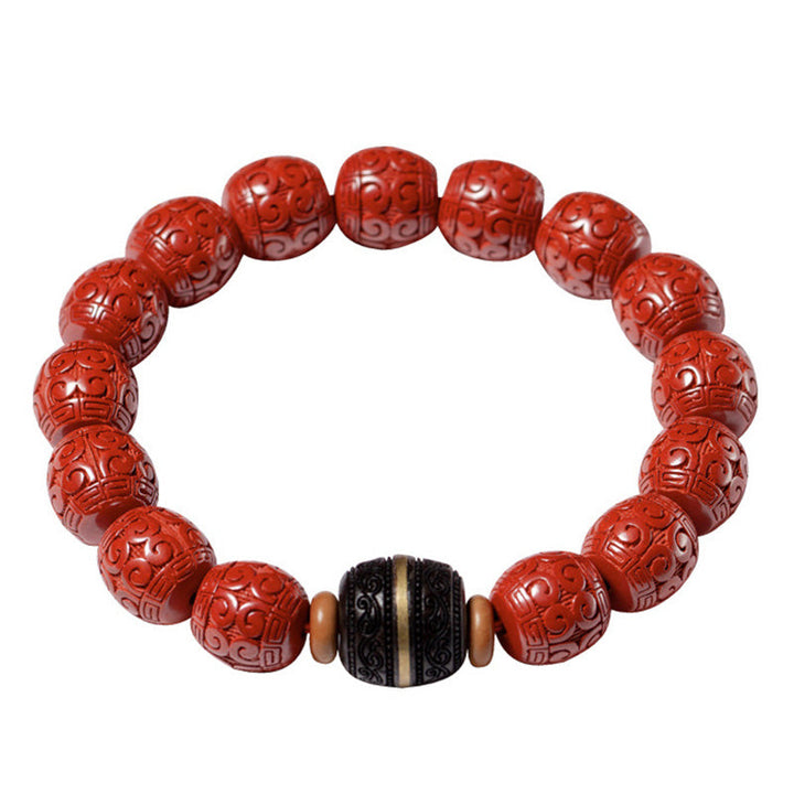 BWOOOH Natural Cinnabar Ebony Calm Blessing Bracelet  -  Cinnabar crystal healing bracelet for spiritual healing and mindful...