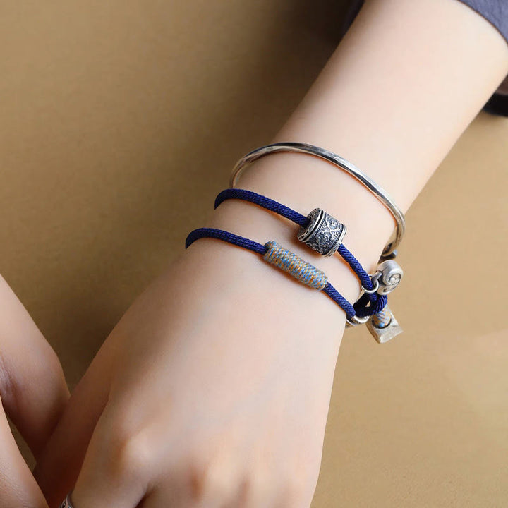 BWOOOH Handmade Tibetan Om Mani Padme Hum Carved Auspicious Amulet Double Wrap Rope Bracelet