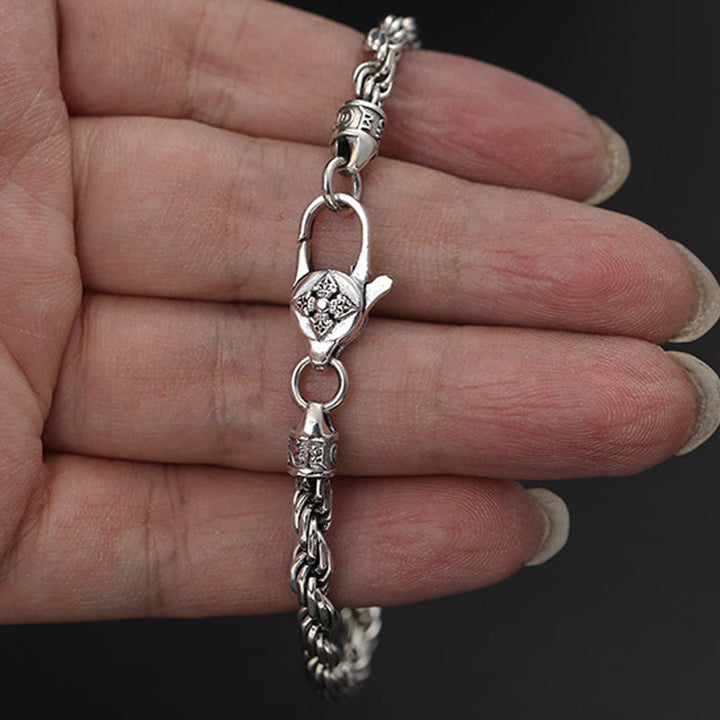 BWOOOH 925 Sterling Silver Tibet Om Mani Padme Hum Double Dorje Vajra Twisted Design Peace Love Bracelet