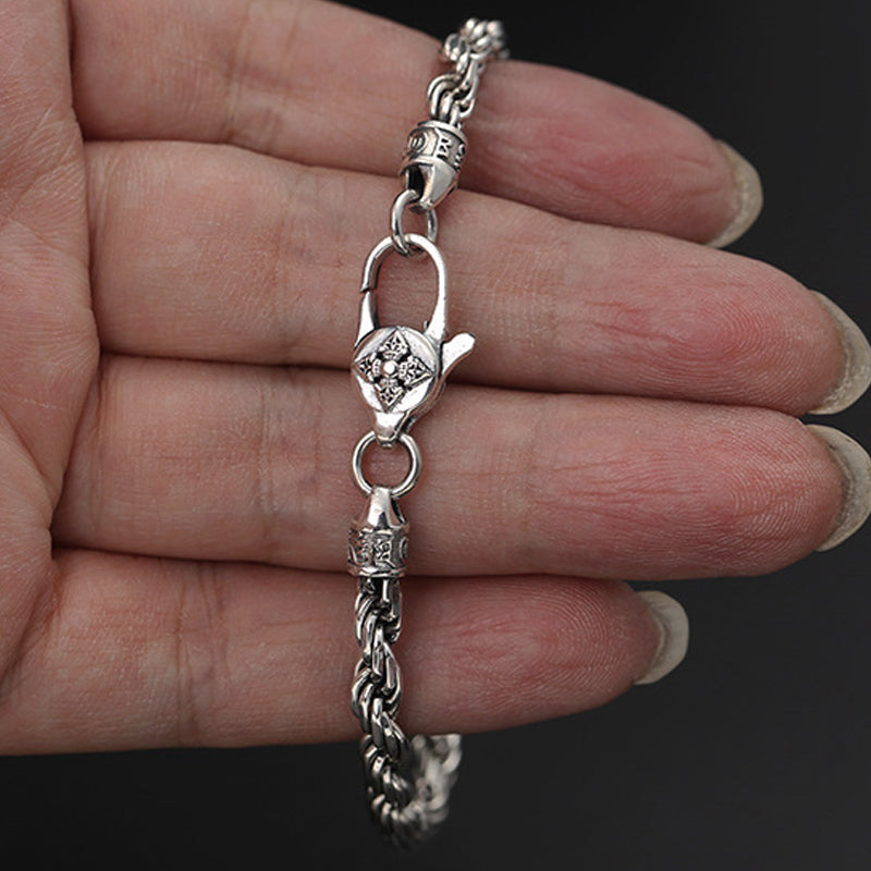 BWOOOH 925 Sterling Silver Tibet Om Mani Padme Hum Double Dorje Vajra Twisted Design Peace Love Bracelet