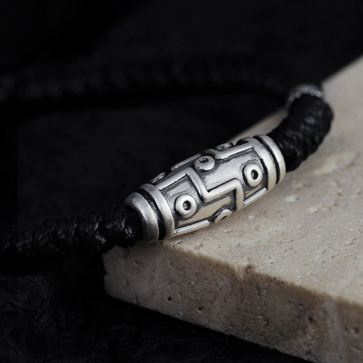 BWOOOH 999 Sterling Silver Nine-Eye Dzi Bead Pattern Blessing Rope Bracelet