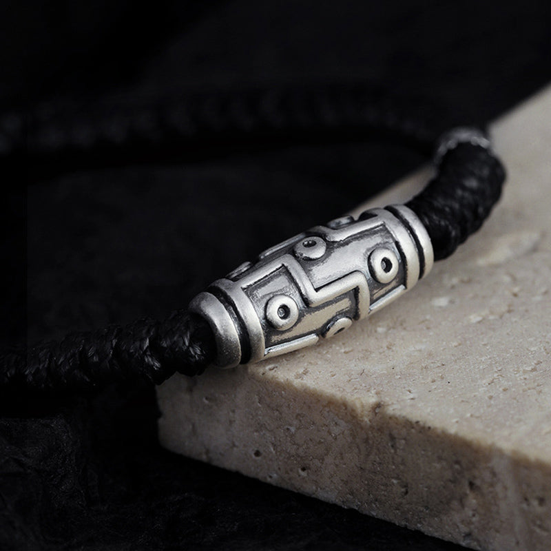 BWOOOH 999 Sterling Silver Nine-Eye Dzi Bead Pattern Blessing Rope Bracelet
