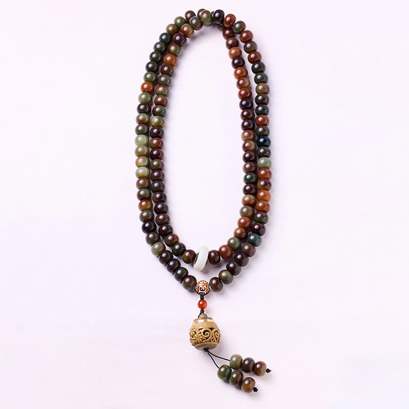 BWOOOH 108 Mala Beads Dunhuang Color Bodhi Seed Dzi Bead Keep Away Evil Spirits Bracelet