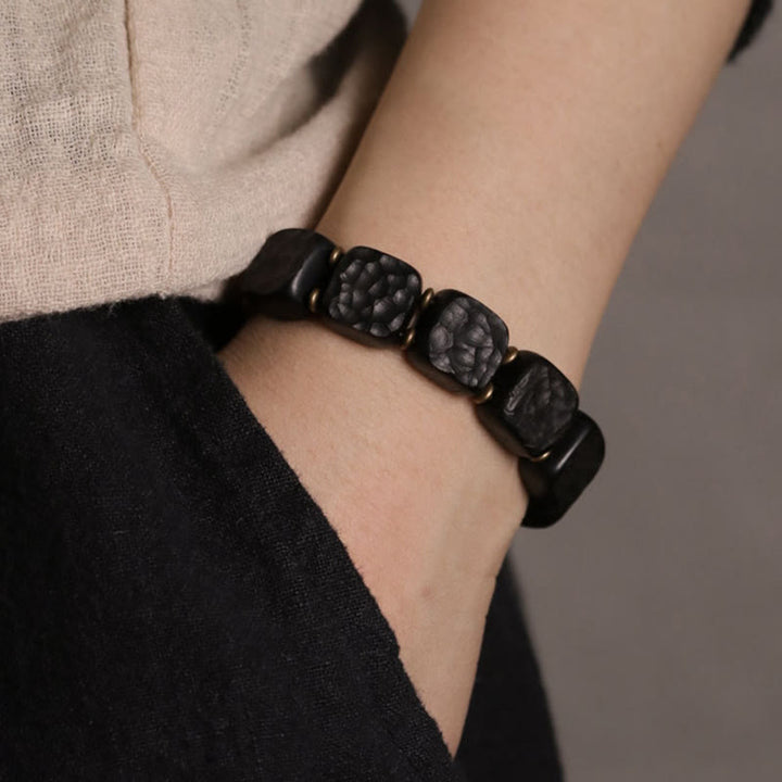 BWOOOH Retro Ebony Wood Texture Style Copper Peace Balance Bracelet