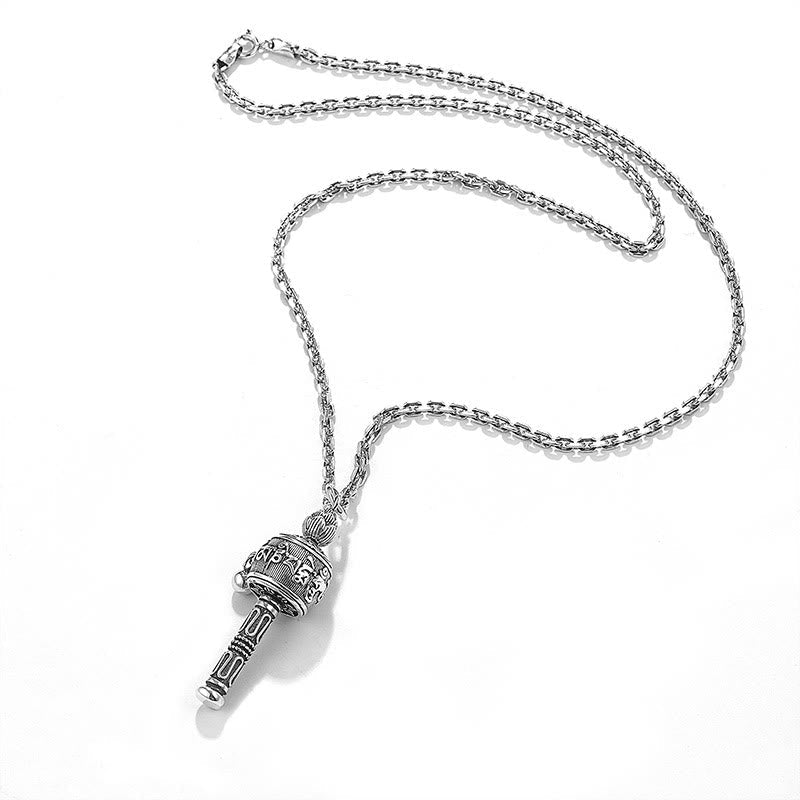 BWOOOH Tibetan Om Mani Padme Hum Prayer Wheel Lotus Wisdom Rotatable Necklace Pendant